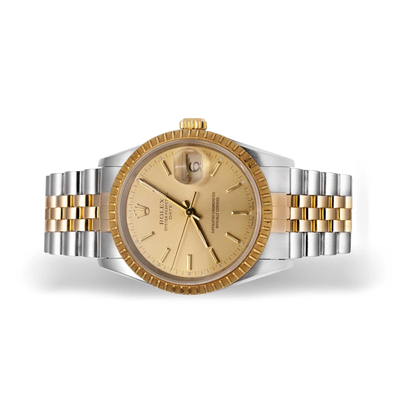 Women's Rolex Date 15223 Fluted Bezel Watch 34mm Champagne Dial - Image 3