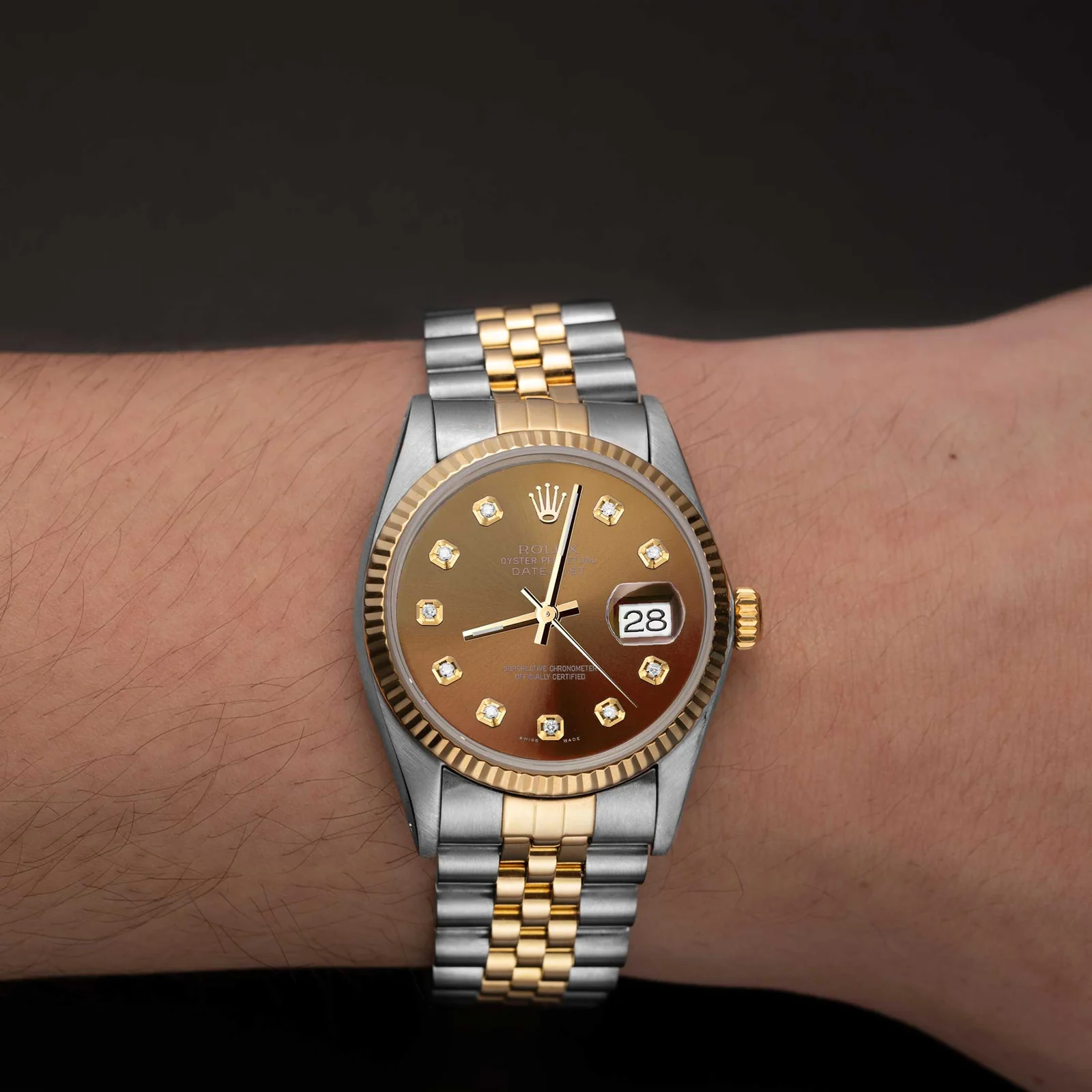 Rolex Datejust 16013 Fluted Bezel Watch 36mm Chocolate Brown Diamond Dial - Image 2