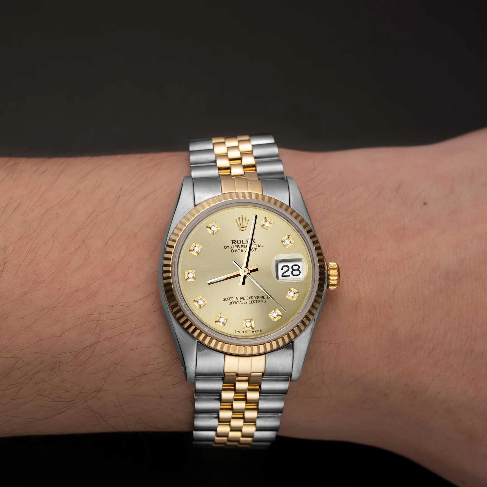 Rolex Datejust 16013 Fluted Bezel Watch 36mm Champagne Diamond Dial - Image 2