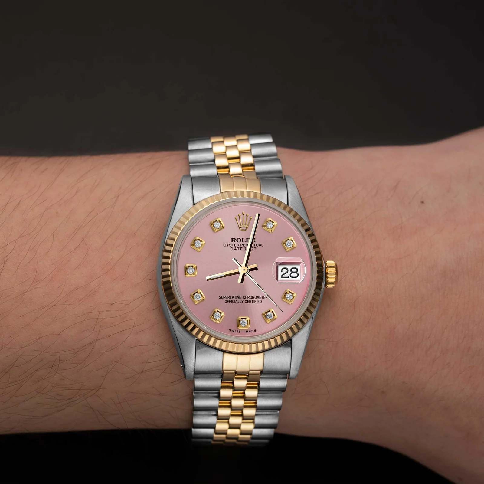 Rolex Datejust 16013 Fluted Bezel Watch 36mm Pink Diamond Dial - Image 2