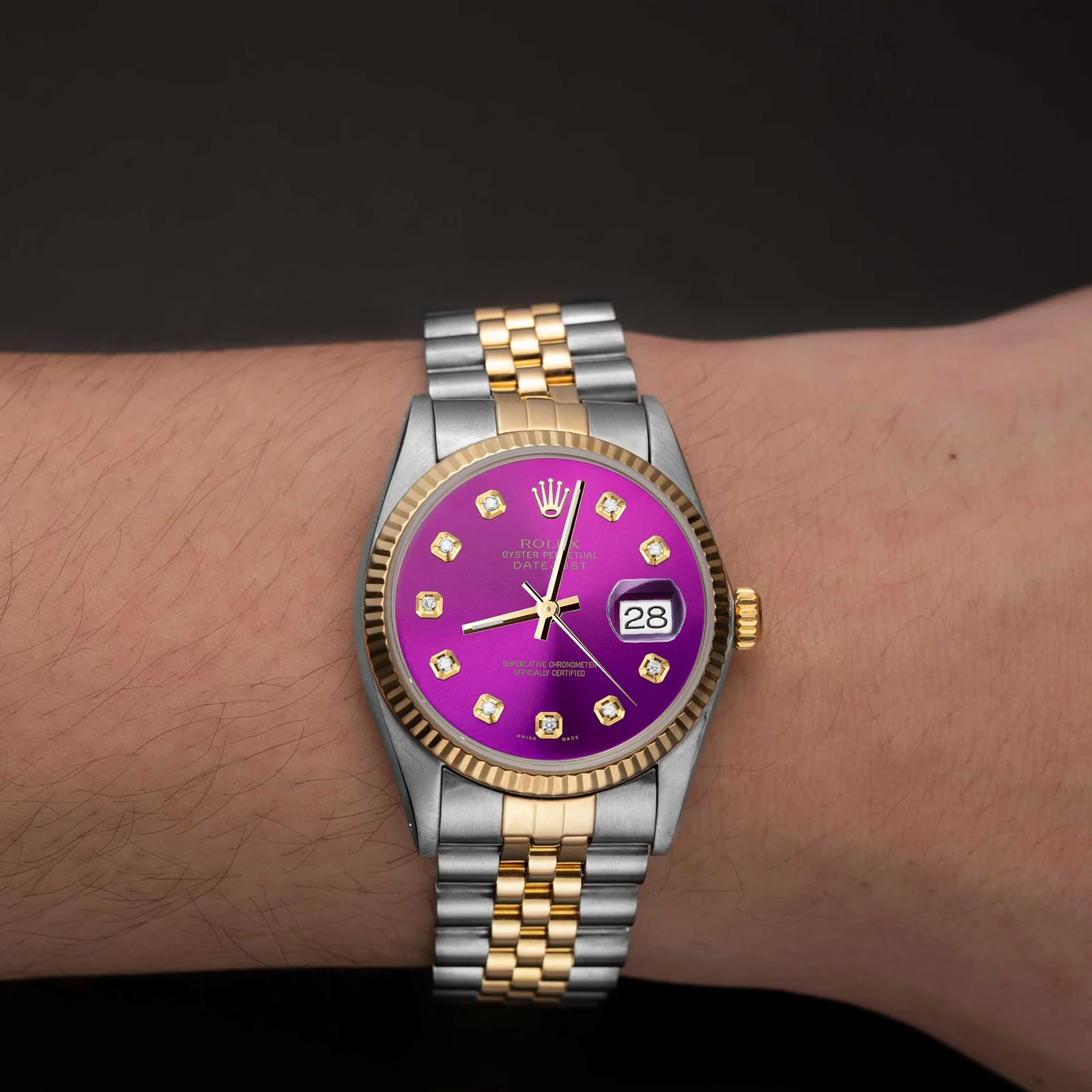 Rolex Datejust 16013 Fluted Bezel Watch 36mm Purple Diamond Dial - Image 2