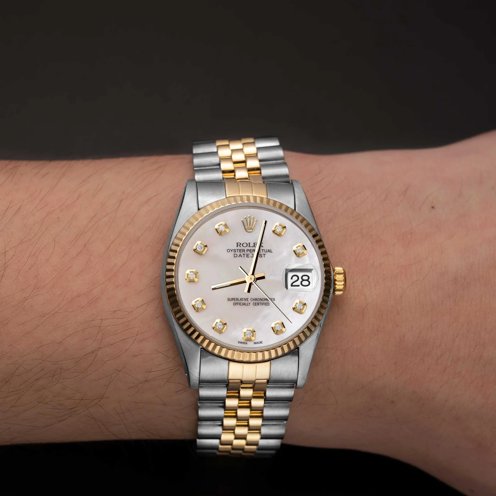 Rolex Datejust 16013 Fluted Bezel Watch 36mm Mother of Pearl Diamond Dial - Image 2