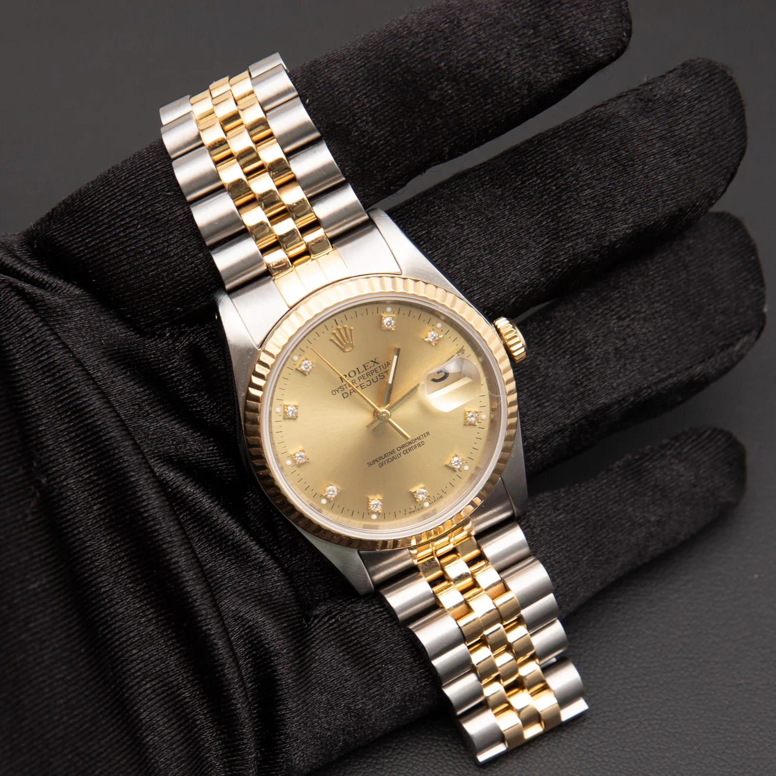 Rolex Datejust 16233 Fluted Bezel Watch 36mm Factory Diamond Champagne Dial - Image 2