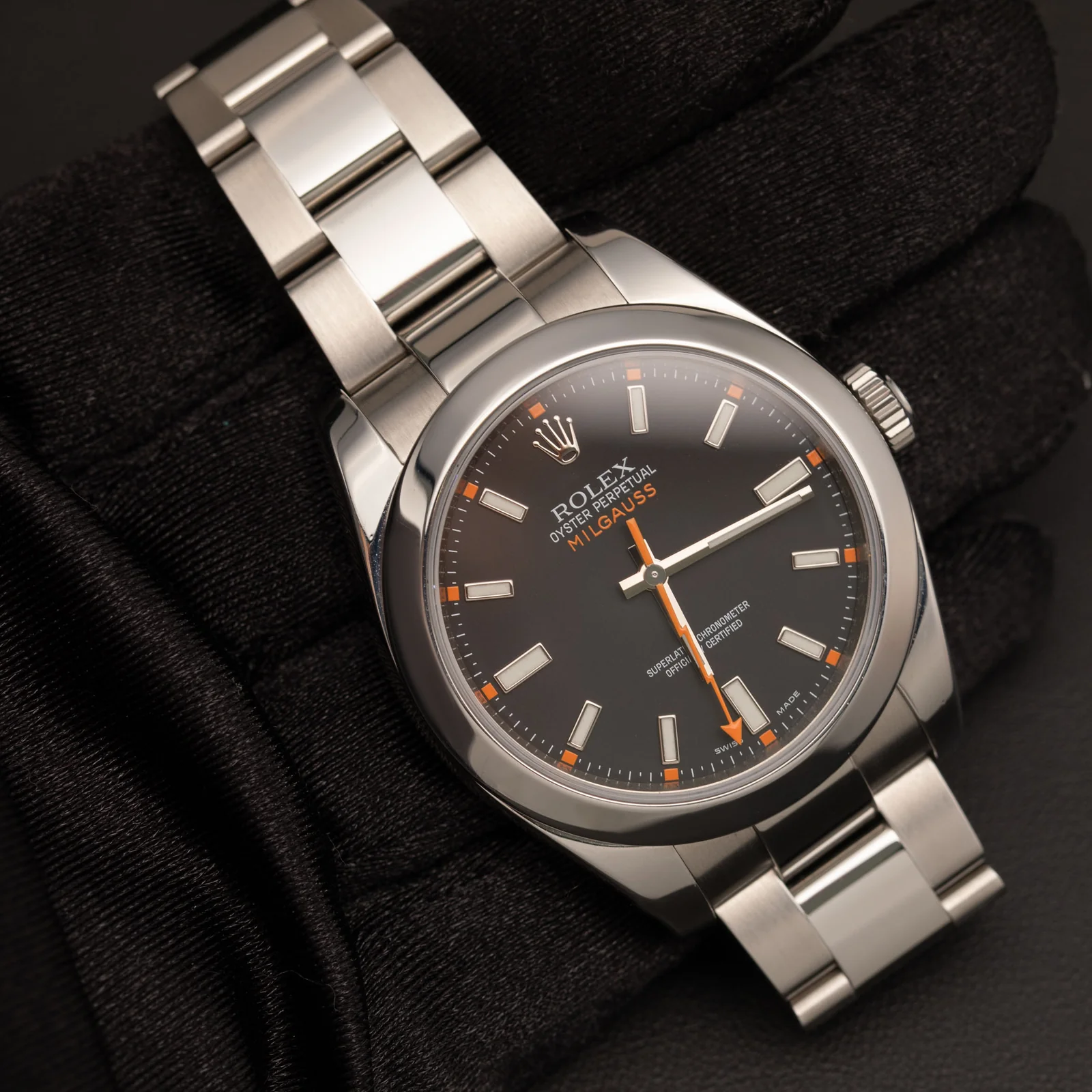 Rolex Milgauss 116400 Smooth Bezel Watch 40mm Index Black Baton Dial - Image 2