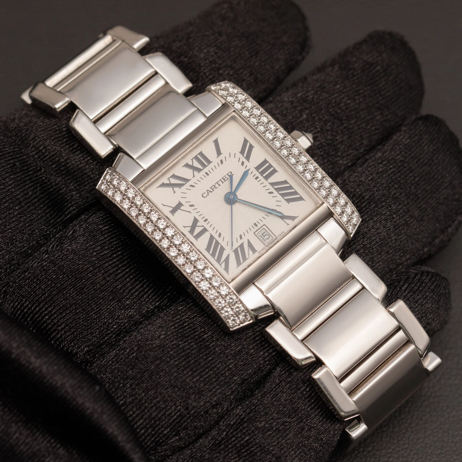 Cartier Tank Française 28mm Watch Diamond Bezel 18K White Gold 2366 - Image 2