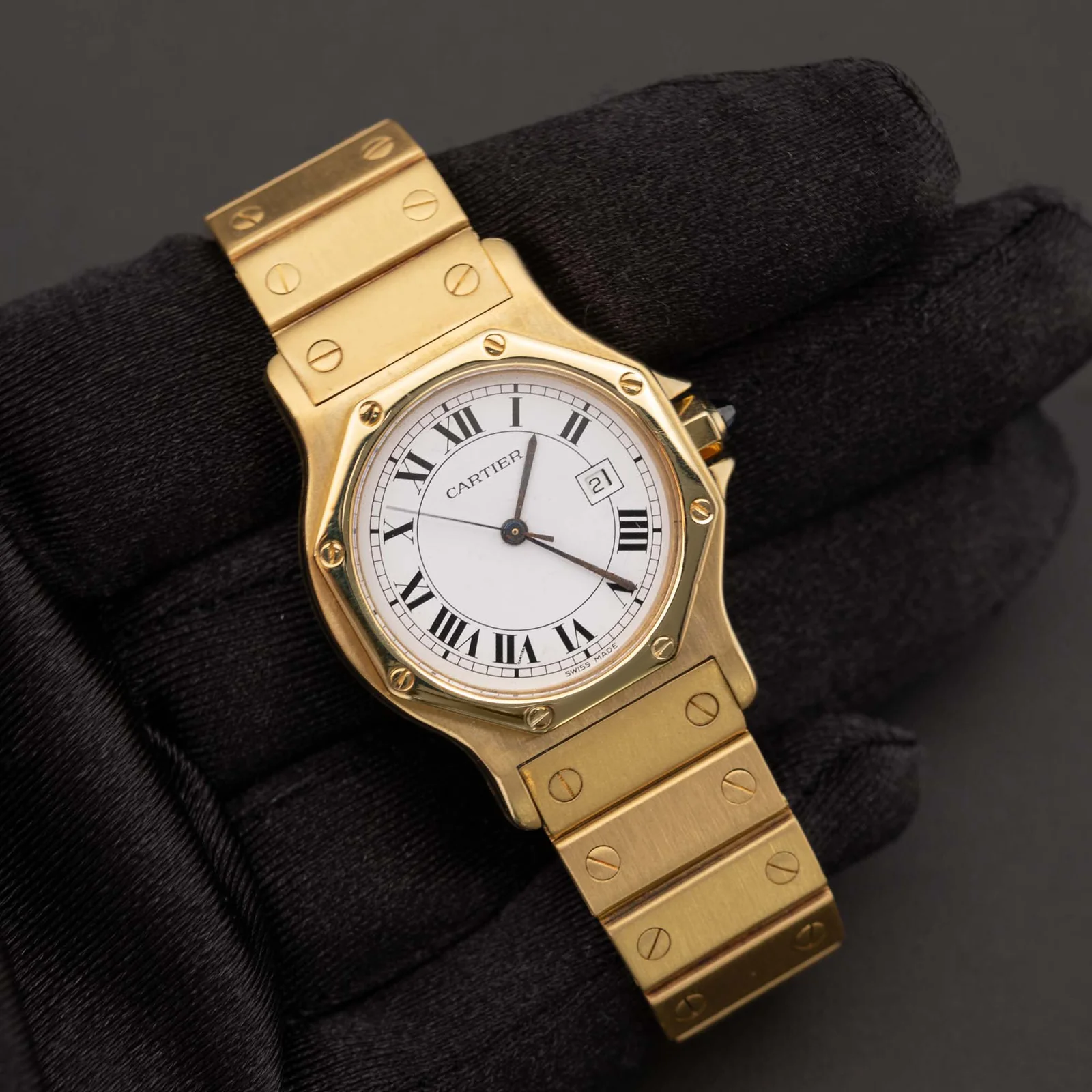 Cartier Santos Octagon 29mm 18K Yellow Gold White Roman Dial Watch 2966 - Image 2