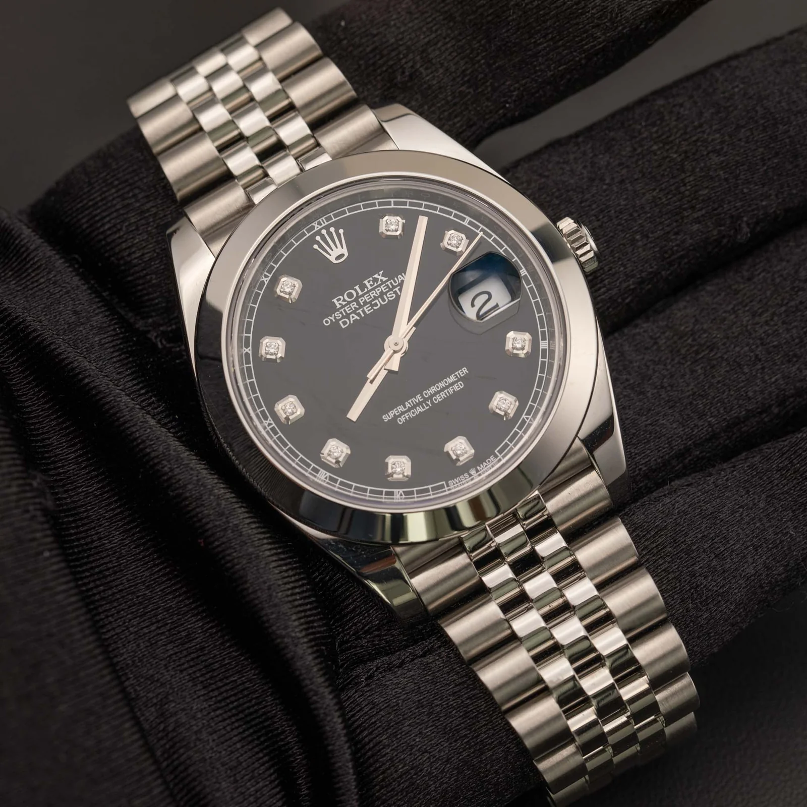 Rolex Datejust 126300 Smooth Bezel Watch 41mm Black Diamond Dial - Image 2