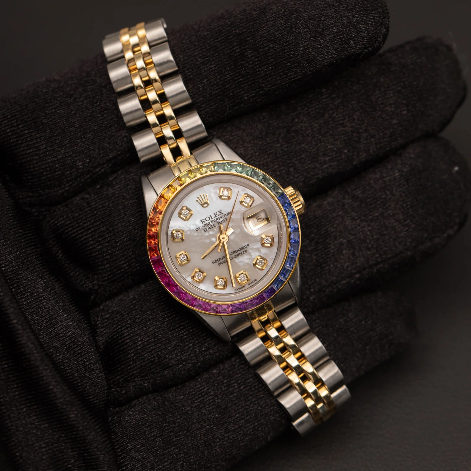 Rolex Datejust 69173 Rainbow Bezel Watch 26mm Mother of Pearl Dial - Image 2