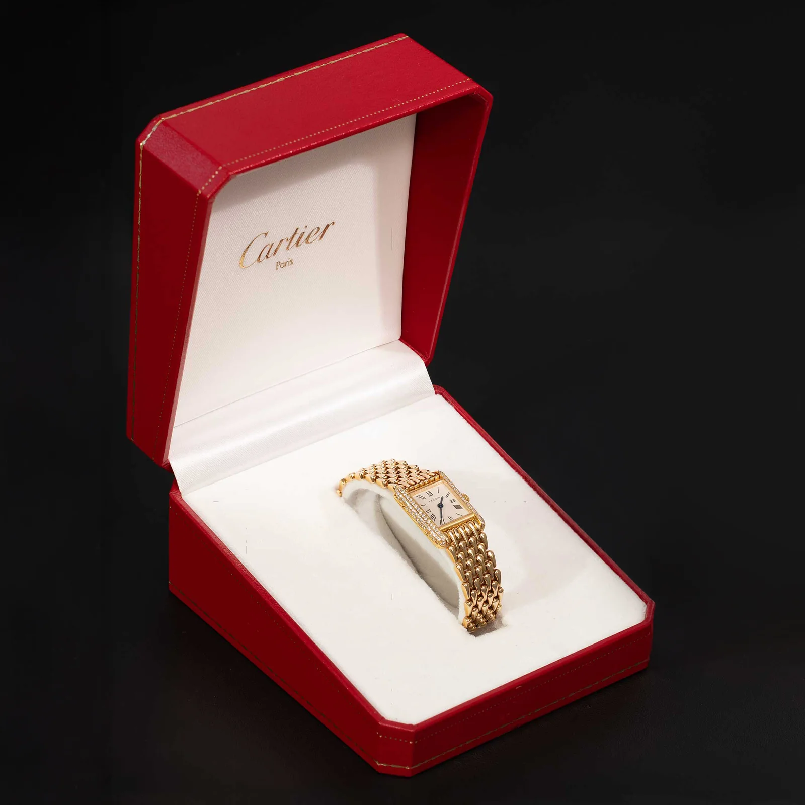 Cartier Tank Louis Factory Diamond Bezel 18K Yellow Gold Watch 8057 - Image 7