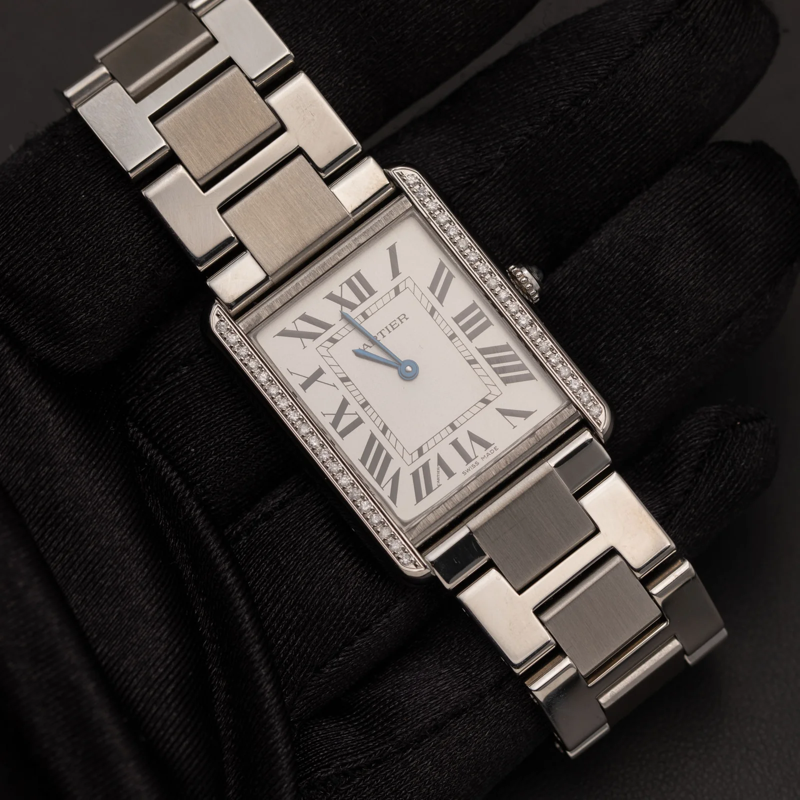 Cartier Tank Solo 27mm Diamond Bezel Roman Dial Watch 3169 - Image 2