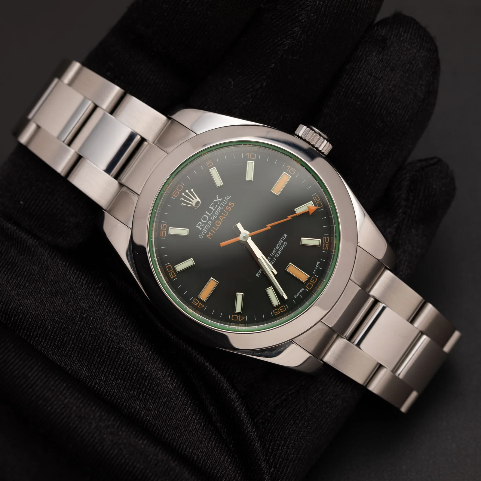 Rolex Milgauss 116400GV Green Crystal 40mm Watch Black Index Dial - Image 2