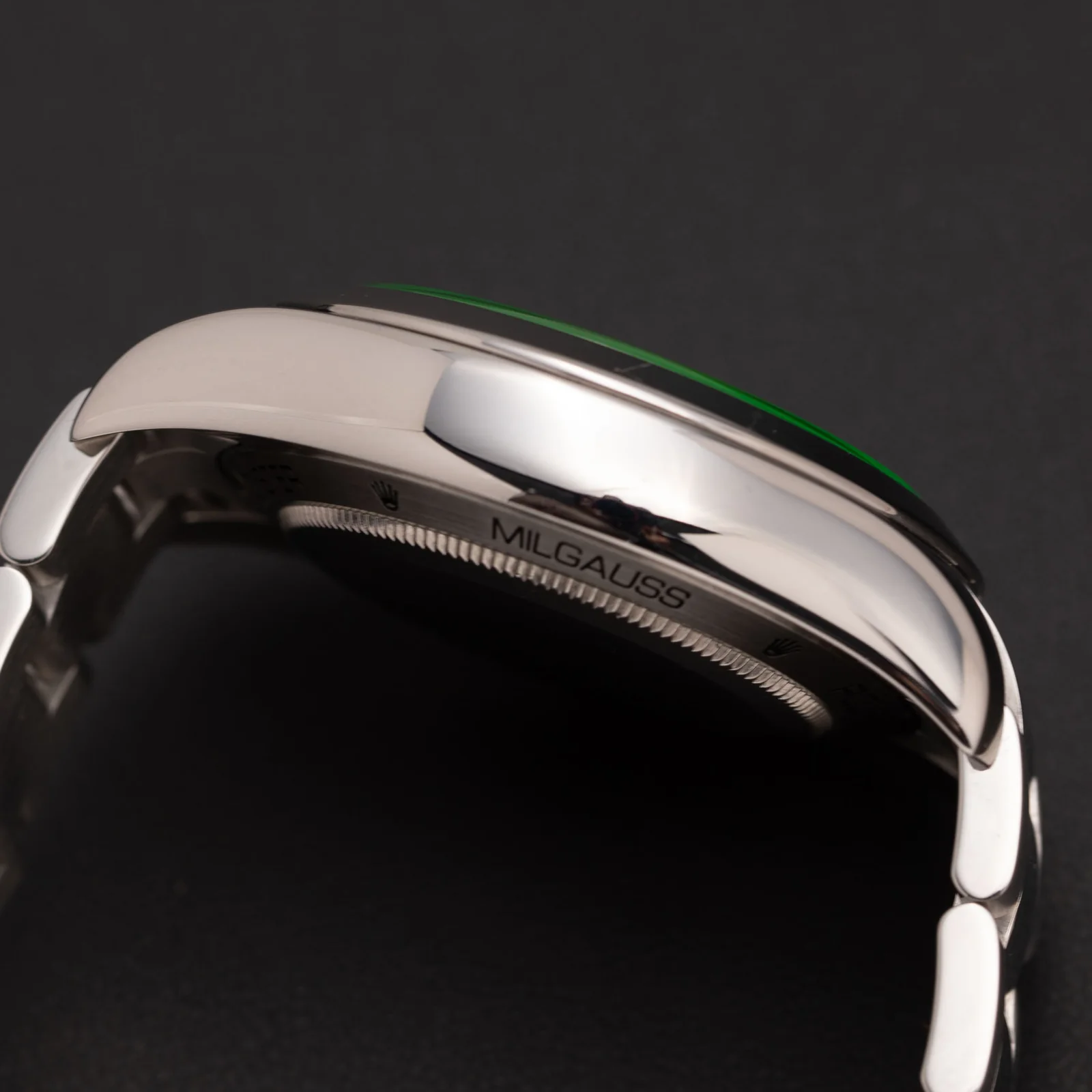 Rolex Milgauss 116400GV Green Crystal 40mm Watch Black Index Dial - Image 4
