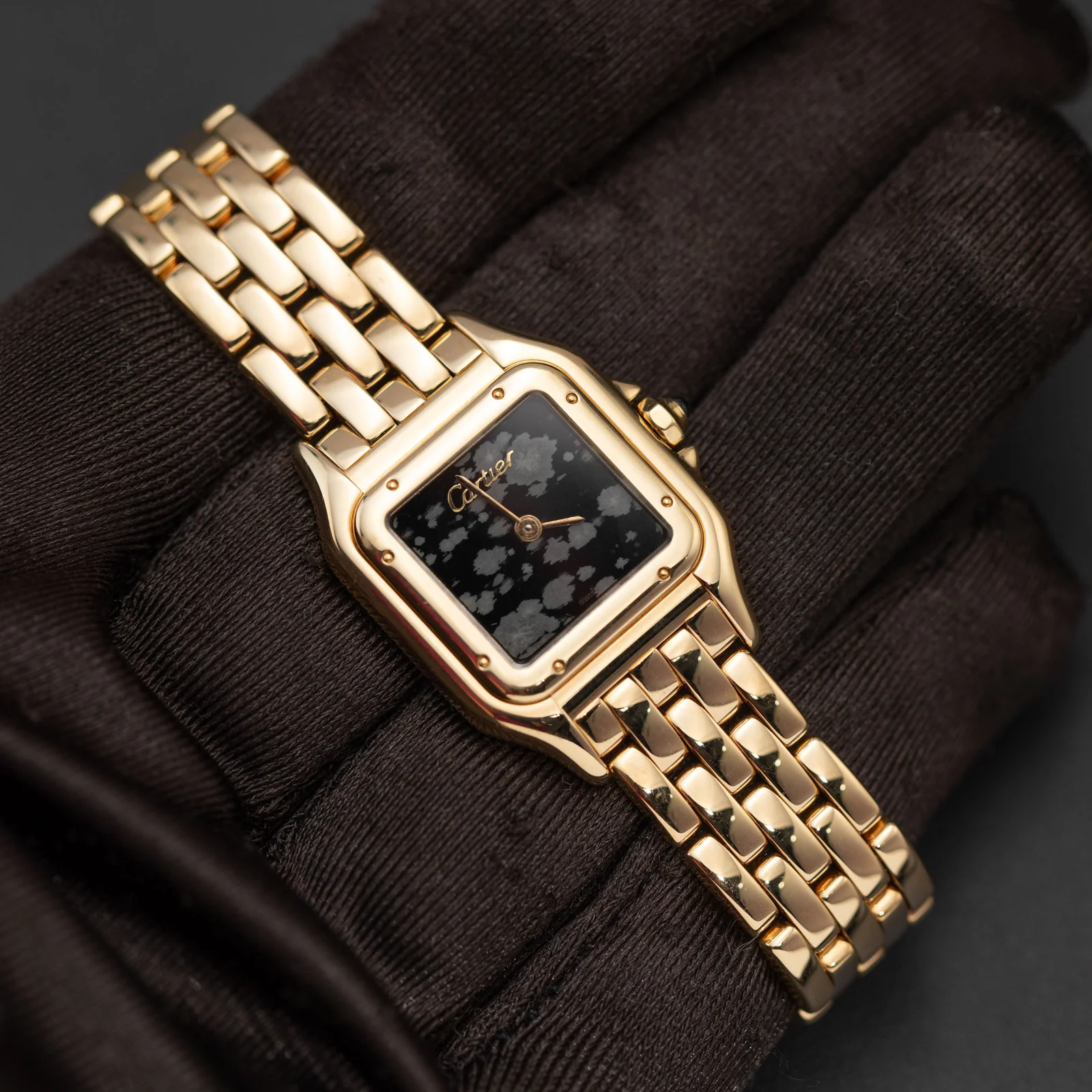 Panthere de Cartier Small 22mm Watch 18K Yellow Gold Snowflake Obsidian Stone Dial - Image 2
