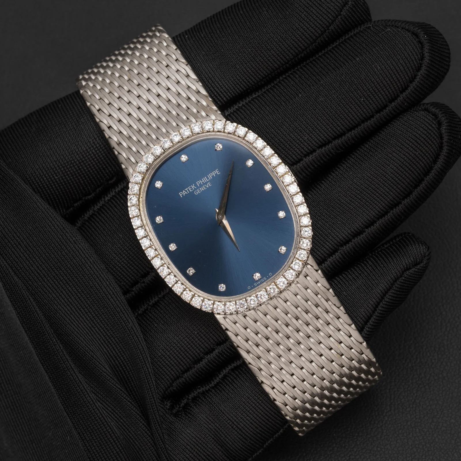 Patek Philippe Golden Ellipse 18K White Gold Watch Blue Diamond Dial - Image 2