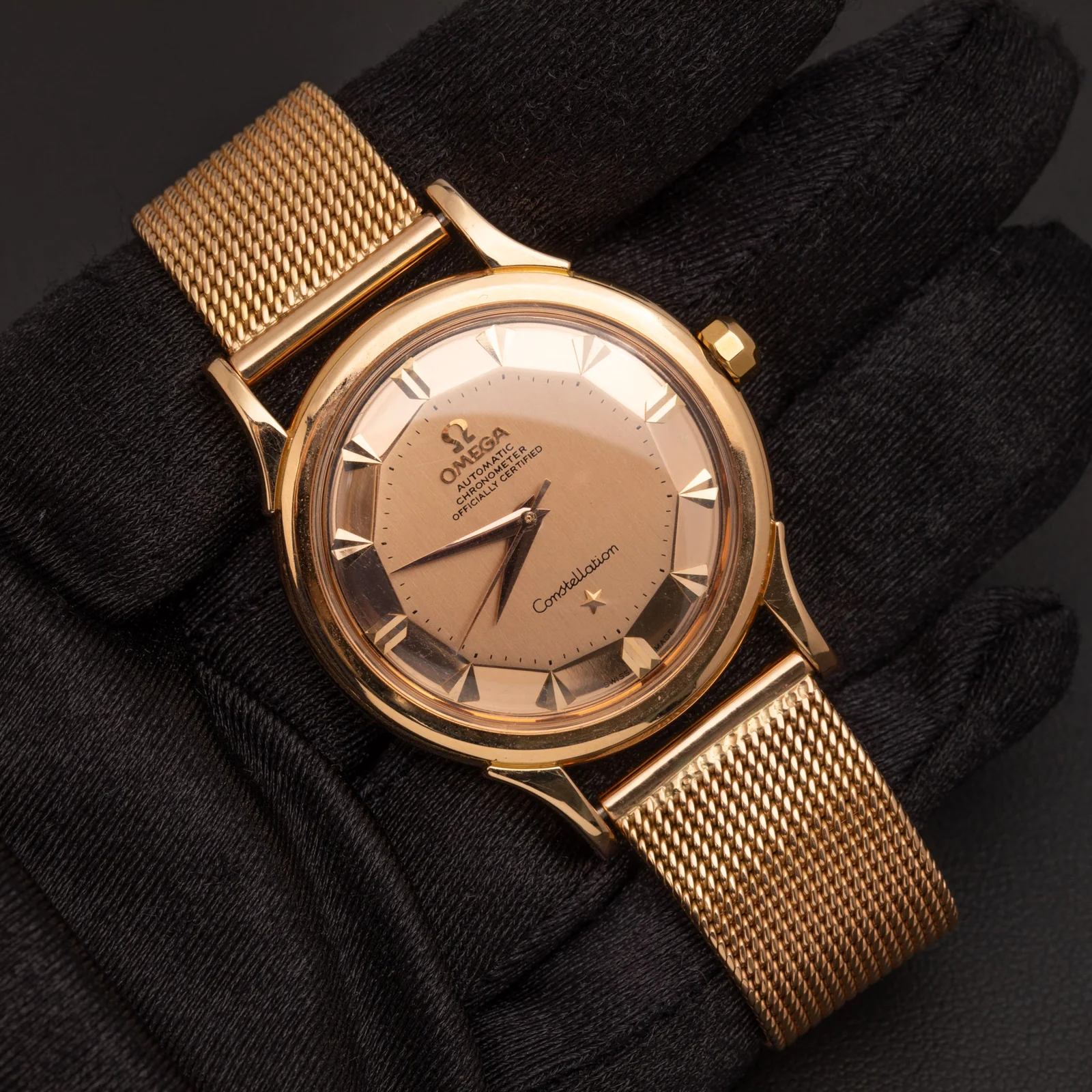 Omega Constellation Vintage 34mm 18K Rose Gold Watch Pie-Pan Champagne Dial - Image 2