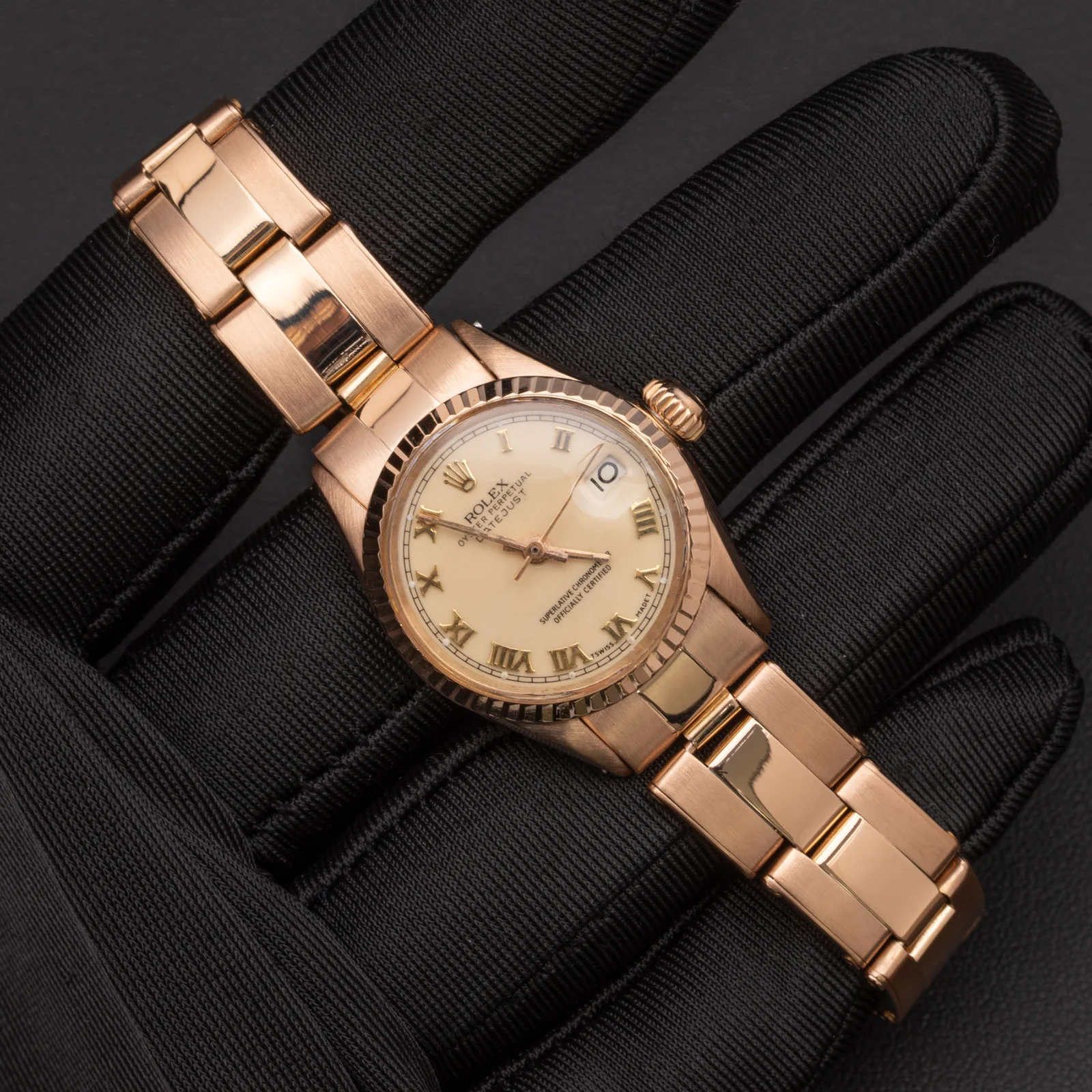 Rolex Datejust 6517 18K Rose Gold Watch Cream Roman Dial - Image 2