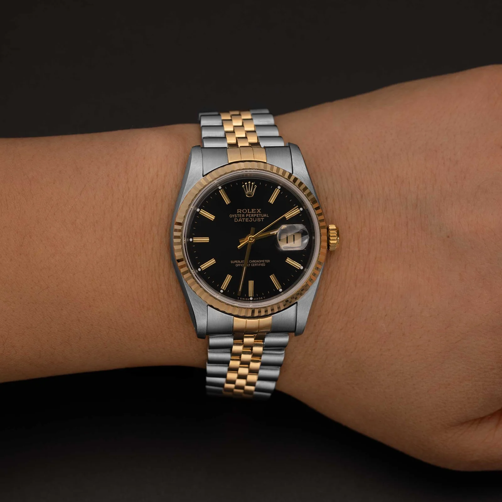 Rolex Datejust 16233 Fluted Bezel Watch 36mm Black Index Dial - Image 2