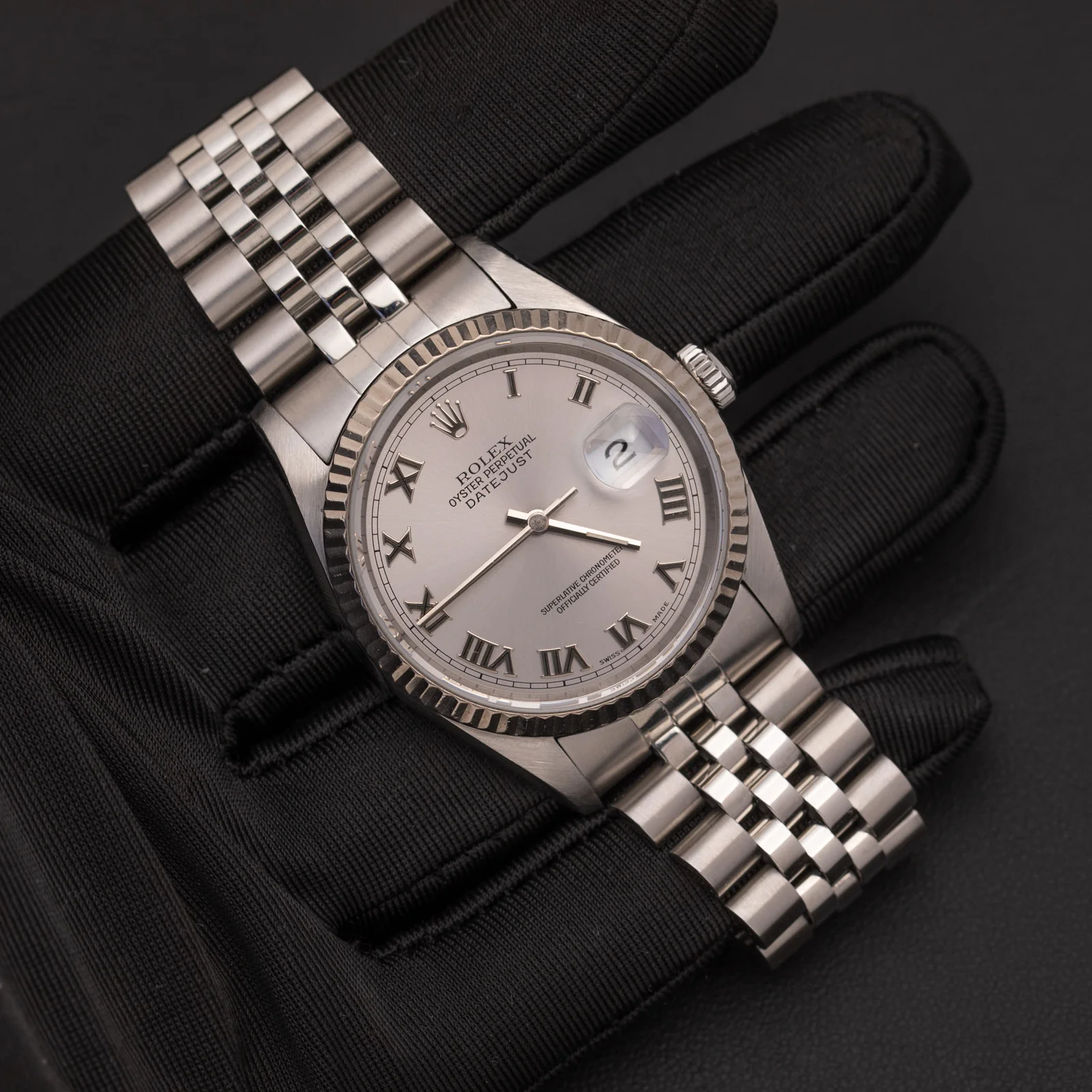 Rolex Datejust 16234 Fluted Bezel Watch 36mm Silver Roman Dial - Image 2