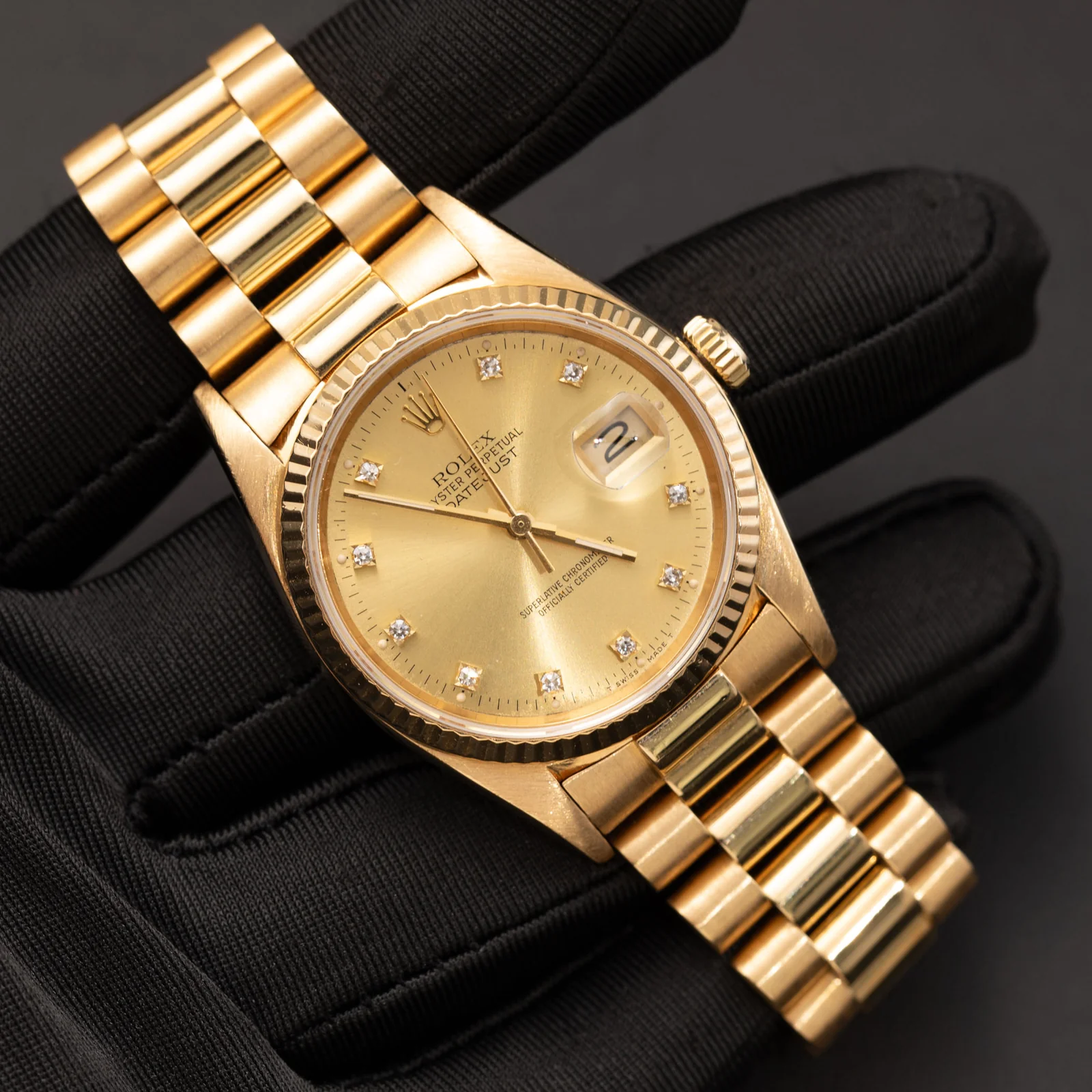 Presidential Rolex Datejust 16018 Fluted Bezel Watch 36mm Champagne Dial - Image 2