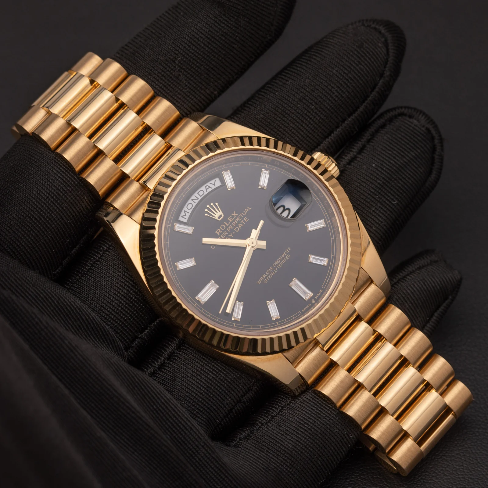 Presidential Rolex Day-Date 228238 18K Yellow Gold Watch 40mm Black Diamond Dial - Image 2