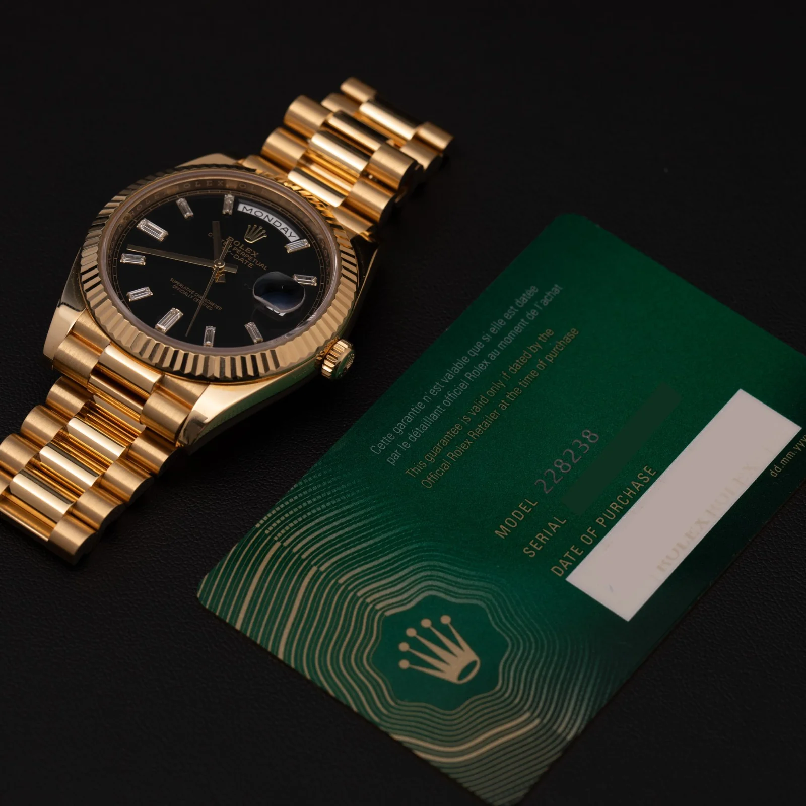 Presidential Rolex Day-Date 228238 18K Yellow Gold Watch 40mm Black Diamond Dial - Image 5