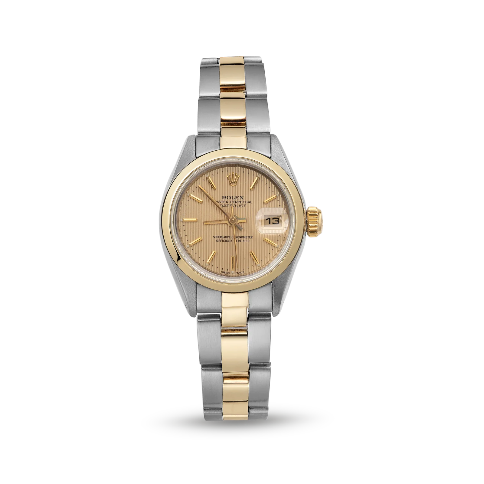 Rolex Datejust 79163 Smooth Bezel Watch 26mm Champagne Tapestry Index Dial