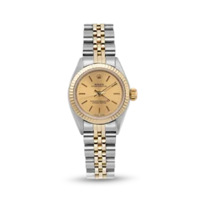 Rolex Oyster Perpetual 76193 Fluted Bezel Watch 24mm Champagne Index Dial