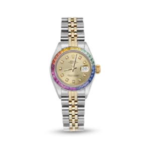 Rolex Datejust 69173 Rainbow Bezel Watch 26mm Champagne Dial