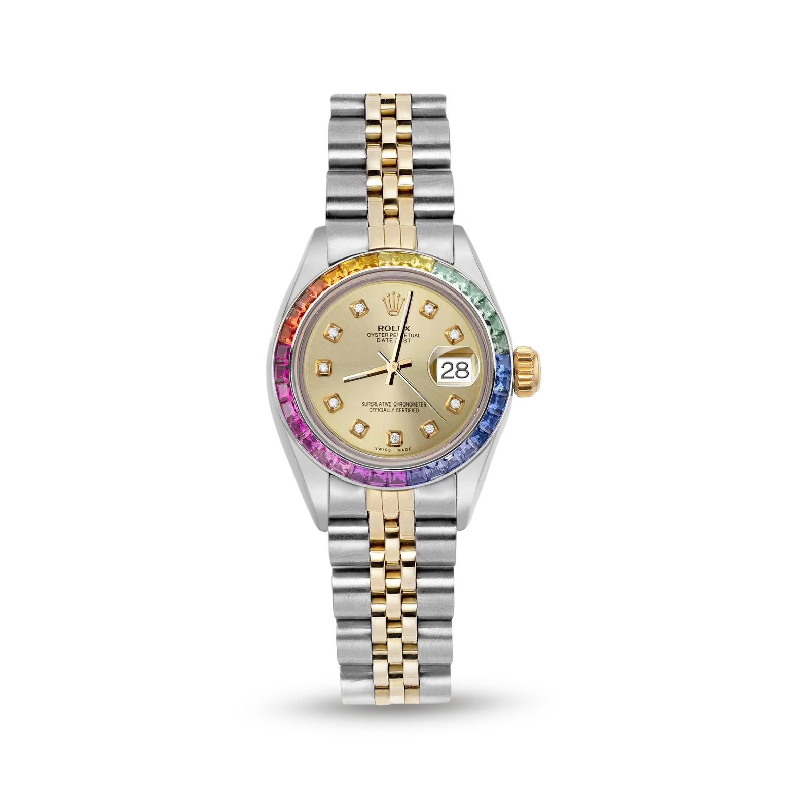 Rolex Datejust 69173 Rainbow Bezel Watch 26mm Champagne Dial