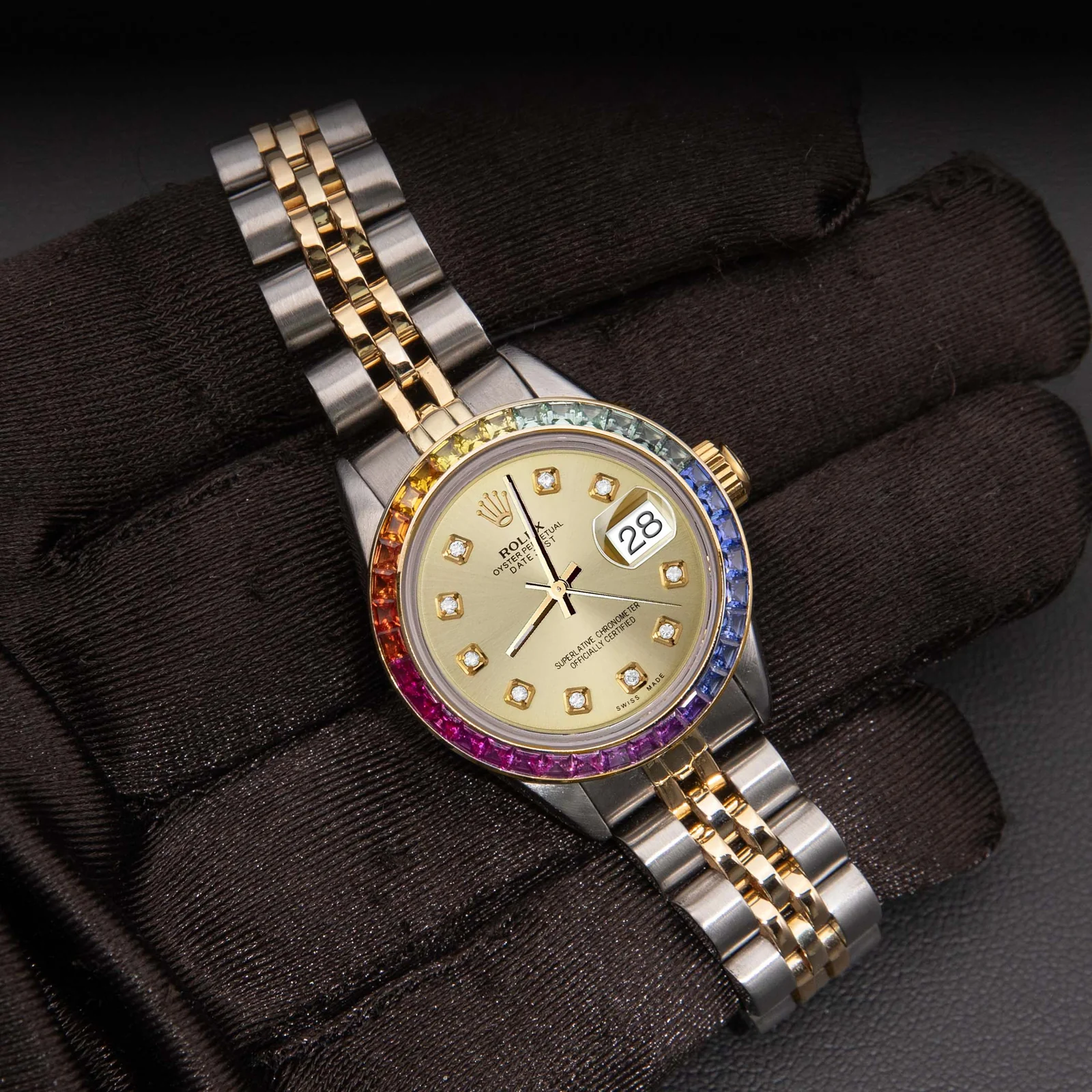 Rolex Datejust 69173 Rainbow Bezel Watch 26mm Champagne Dial - Image 2
