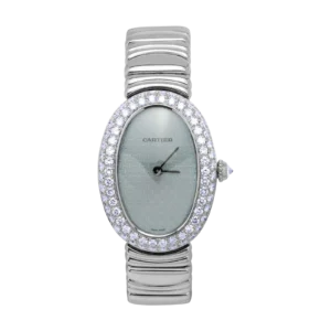 Cartier Baignoire 1955 Factory Diamond Bezel 18K Gold 23mm Watch C Motif Dial
