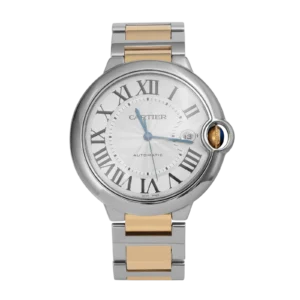 Cartier Ballon Bleu 42mm Silver Roman Dial 18K Yellow Gold & Steel Watch 3001