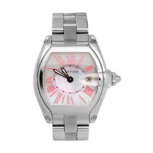 Cartier Roadster 31mm Mother of Pearl Pink Roman Dial Watch Steel 2675