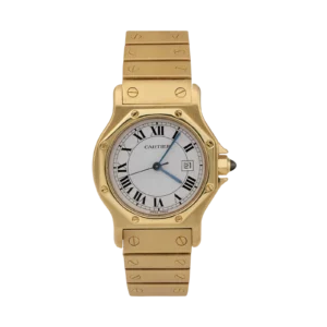 Cartier Santos Octagon 29mm 18K Yellow Gold White Roman Dial Watch 2966