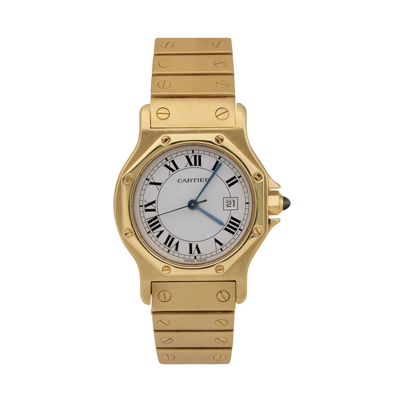 Cartier Santos Octagon 29mm 18K Yellow Gold White Roman Dial Watch 2966