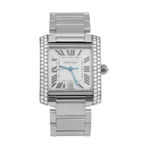 Cartier Tank Française 28mm Watch Diamond Bezel 18K White Gold 2366