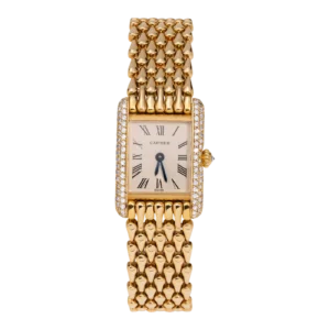 Cartier Tank Louis Factory Diamond Bezel 18K Yellow Gold Watch 8057
