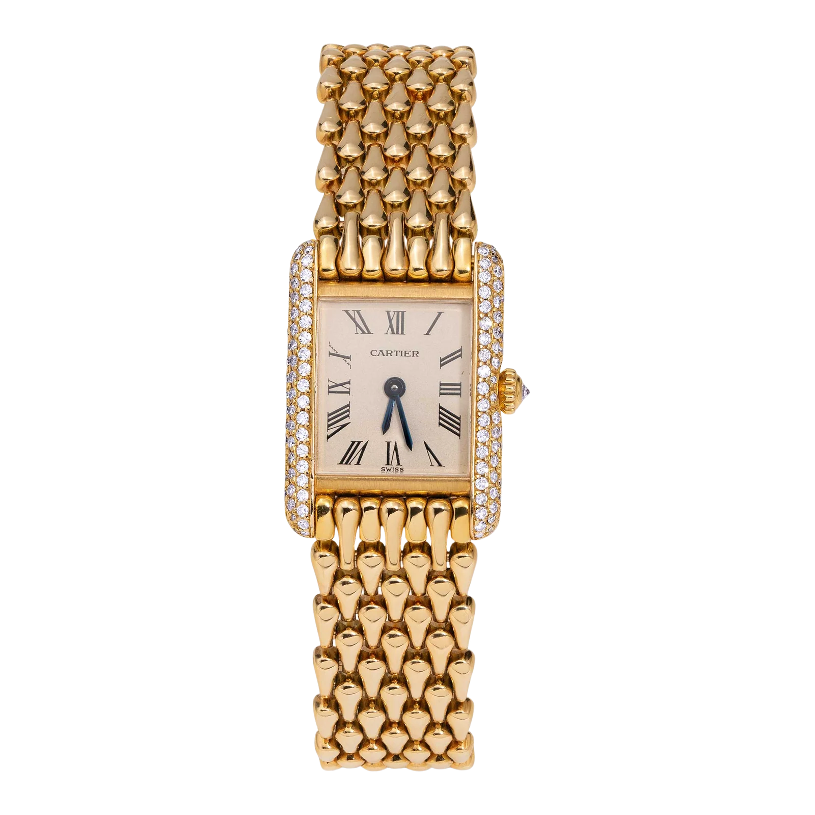 Cartier Tank Louis Factory Diamond Bezel 18K Yellow Gold Watch 8057