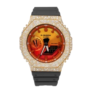 G-Shock GA2100FL-8A Bold Orange Dial Yellow Diamond Bezel Watch | 7.50ct