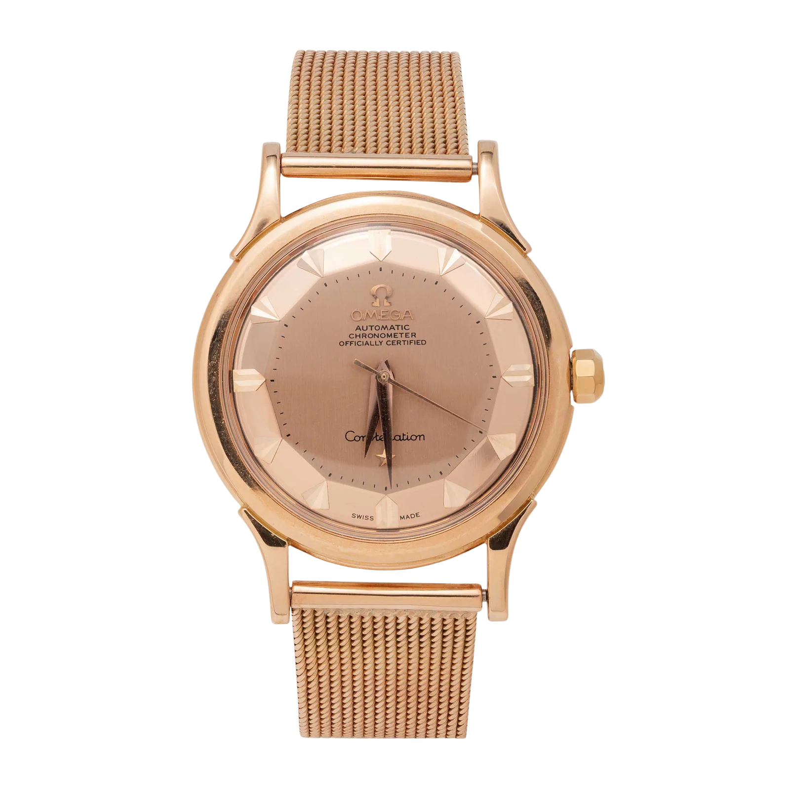 Omega Constellation Vintage 34mm 18K Rose Gold Watch Pie-Pan Champagne Dial