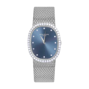 Patek Philippe Golden Ellipse 18K White Gold Watch Blue Diamond Dial
