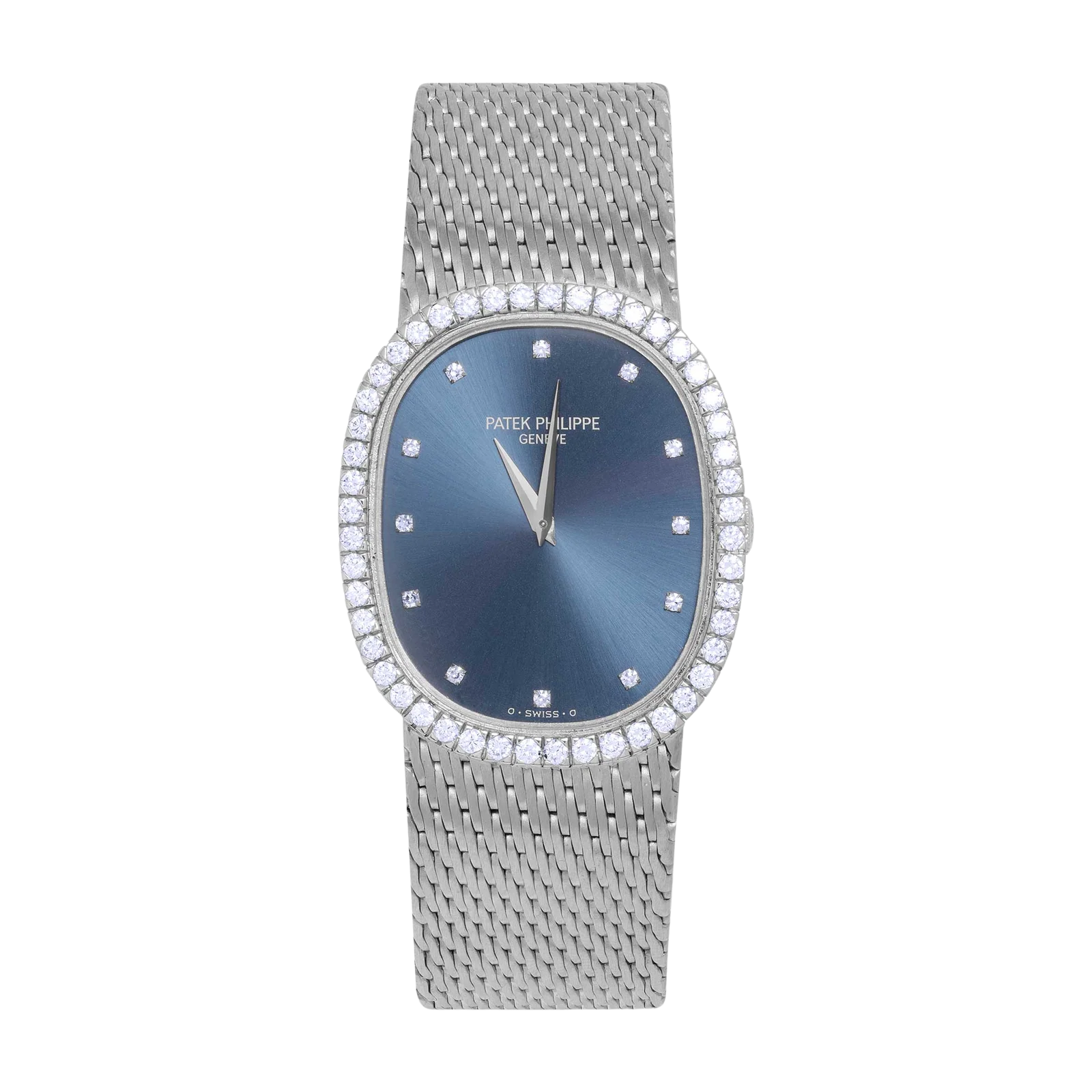 Patek Philippe Golden Ellipse 18K White Gold Watch Blue Diamond Dial