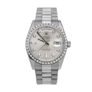 Presidential Rolex 36mm Day-Date 118239 Silver Baguette Dial Watch 18K White Gold