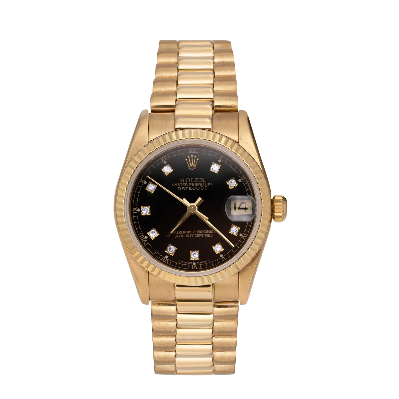 Presidential Rolex Datejust 68278 Fluted Bezel Watch 31mm Black Diamond Dial