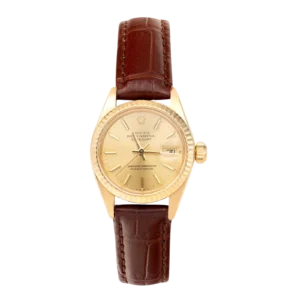Presidential Rolex Datejust 6917 Leather Watch 18K Yellow Gold 26mm Champagne Dial