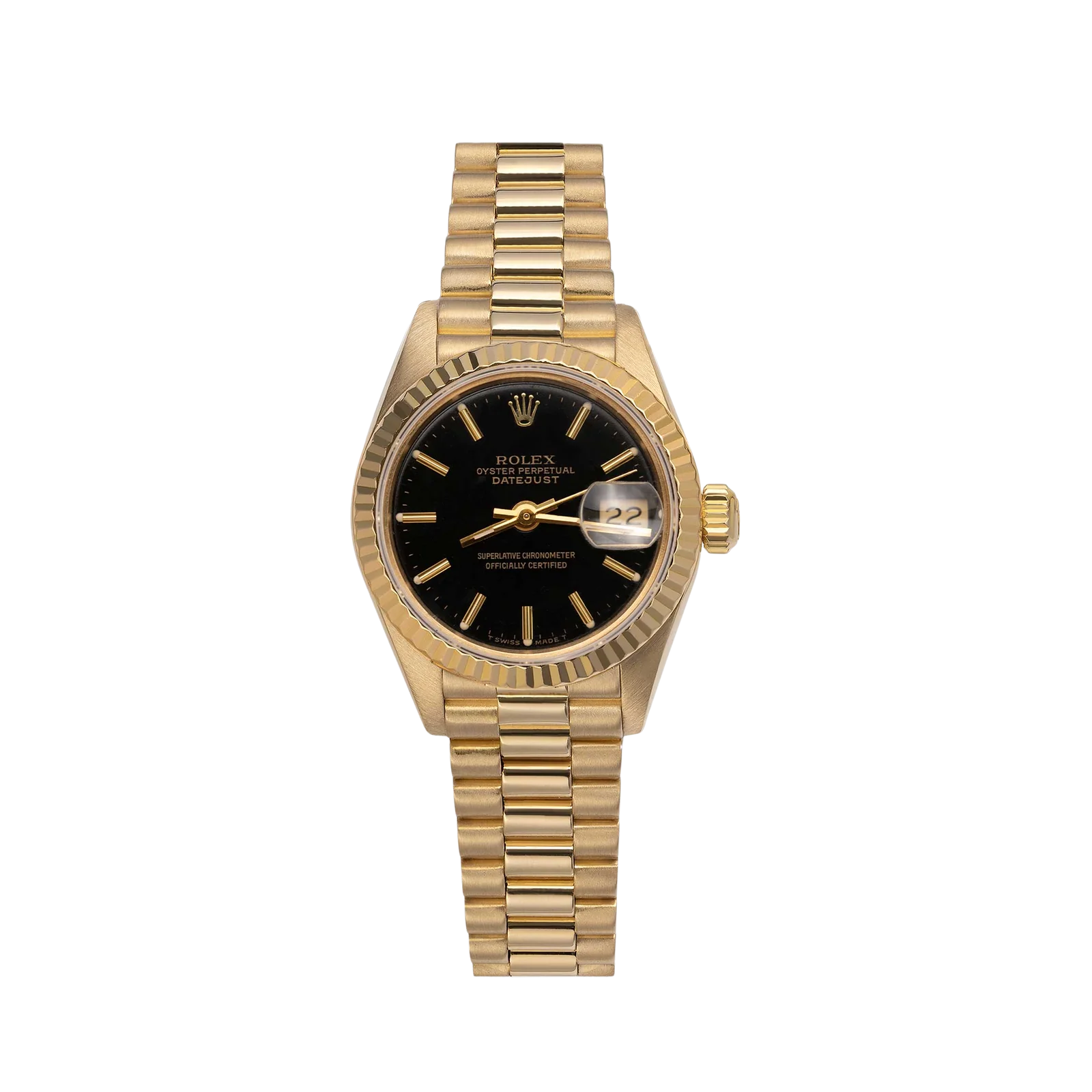 Presidential Rolex Datejust 69178 Fluted Bezel Watch 26mm Black Index Dial