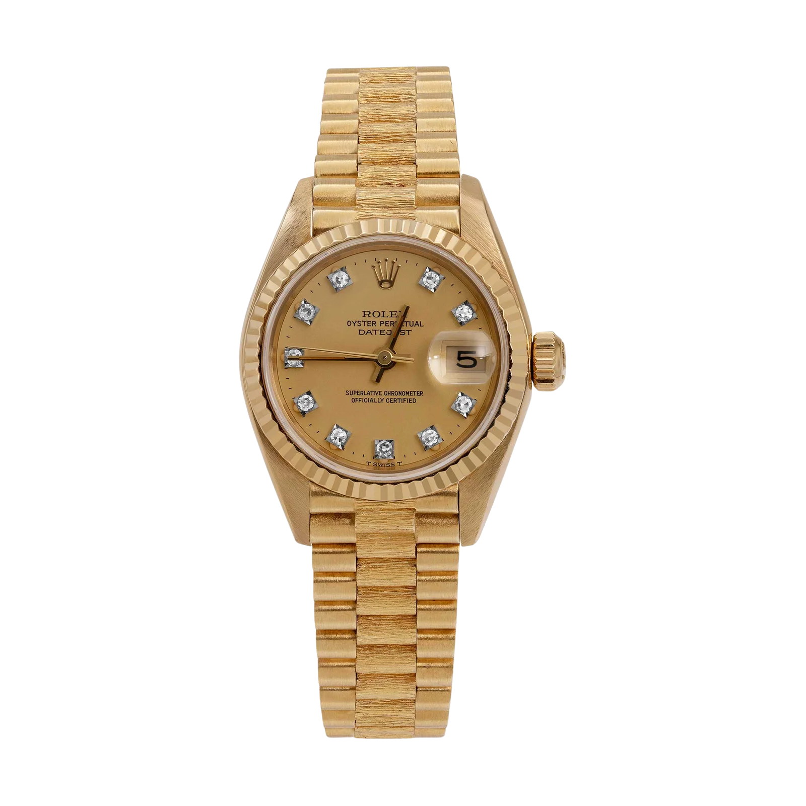 Presidential Rolex Datejust 69178 Watch 26mm Bark Finish Champagne Diamond Dial