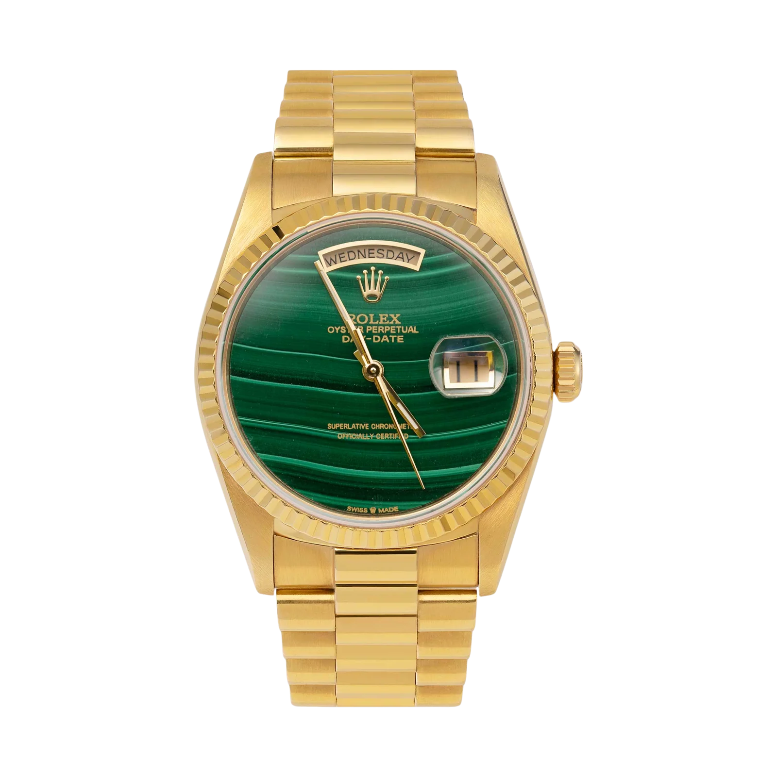 Presidential Rolex Day-Date 18038 Watch 36mm Malachite Dial 18K Yellow Gold