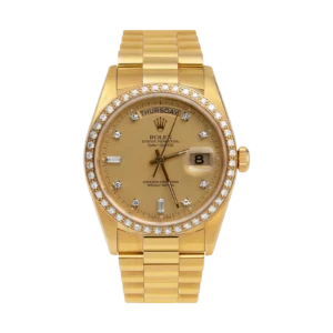 Presidential Rolex Day-Date 18048 Diamond Bezel Watch 36mm Lemon Dial 18K Yellow Gold