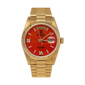 Presidential Rolex Day-Date 18238 Fluted Bezel Watch 36mm Burnt Orange Dial 18K Yellow Gold